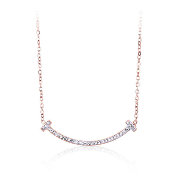 Cubic Zirconia & 18k Rose Gold-Plated Bar Necklace