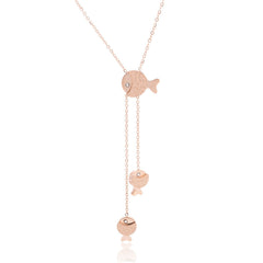 Cubic Zirconia & 18K Rose Gold-Plated Fish Pendant Necklace