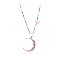 Cubic Zirconia & 18k Rose Gold-Plated Crescent Moon Pendant Necklace