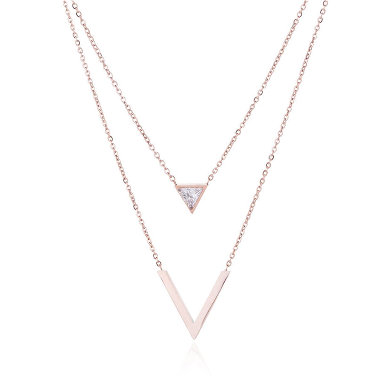 cubic zirconia & 18k Rose Gold-Plated Triangle Layered Necklace - streetregion