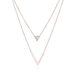 cubic zirconia & 18k Rose Gold-Plated Triangle Layered Necklace - streetregion