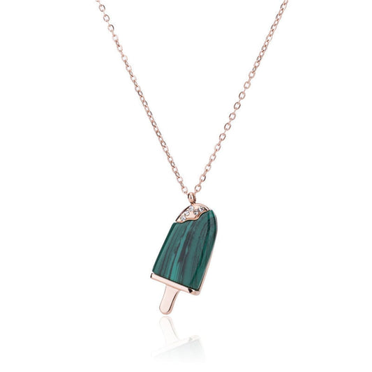 Cubic Zirconia and 18K Rose Gold-Plated Ice Cream Pendant Necklace, rose gold pendant necklace for women, front view