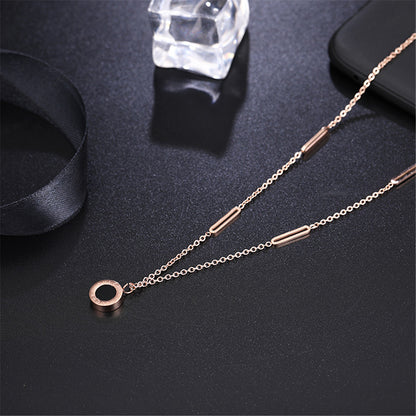 Black and 18K Rose Gold-Plated Roman Numeral Plate Pendant Necklace, rose gold pendant necklace for women, lifestyle look