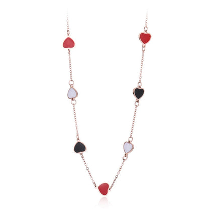 18K Rose Gold-Plated Heart Station Necklace, rose gold pendant necklace for women, vintage-inspired design, front view