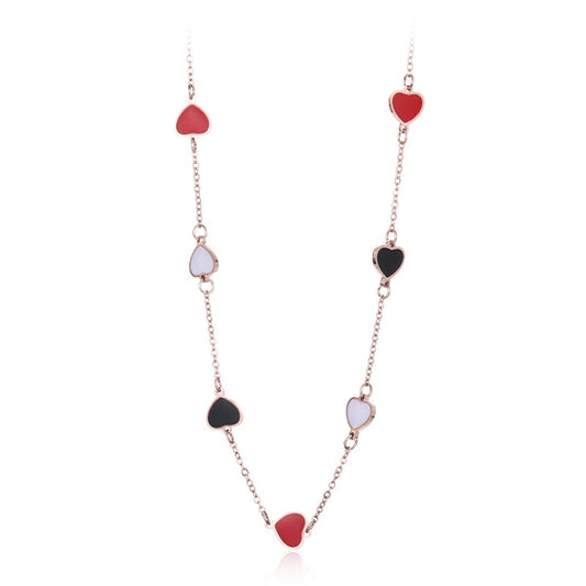 18K Rose Gold-Plated Heart Station Necklace, rose gold pendant necklace for women, vintage-inspired design, front view