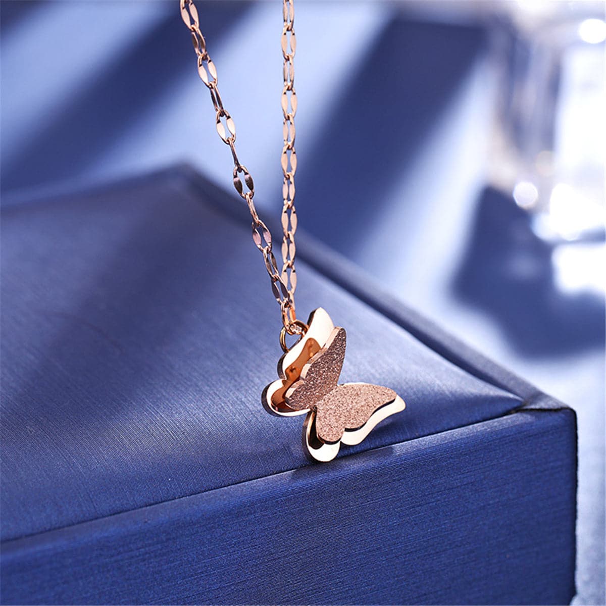 18K Rose Gold-Plated Frosted Butterfly Pendant Necklace