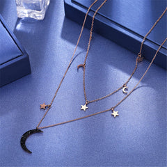 Black Cubic Zirconia & 18K Rose Gold-Plated Moon & Sun Layered Necklace