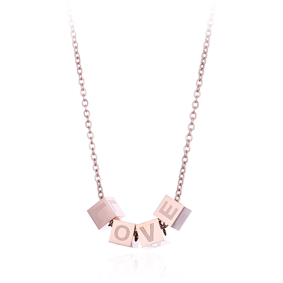 18K Rose Gold-Plated Linked-Cube Pendant Necklace, rose gold pendant necklace for women, detail close-up