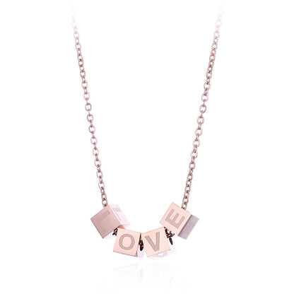 18K Rose Gold-Plated Linked-Cube Pendant Necklace, rose gold pendant necklace for women, detail close-up