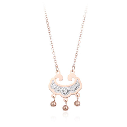 Cubic Zirconia 18K Rose Gold-Plated Lock Of Longevity Pendant Necklace, rose gold pendant necklace for women, detail close-up