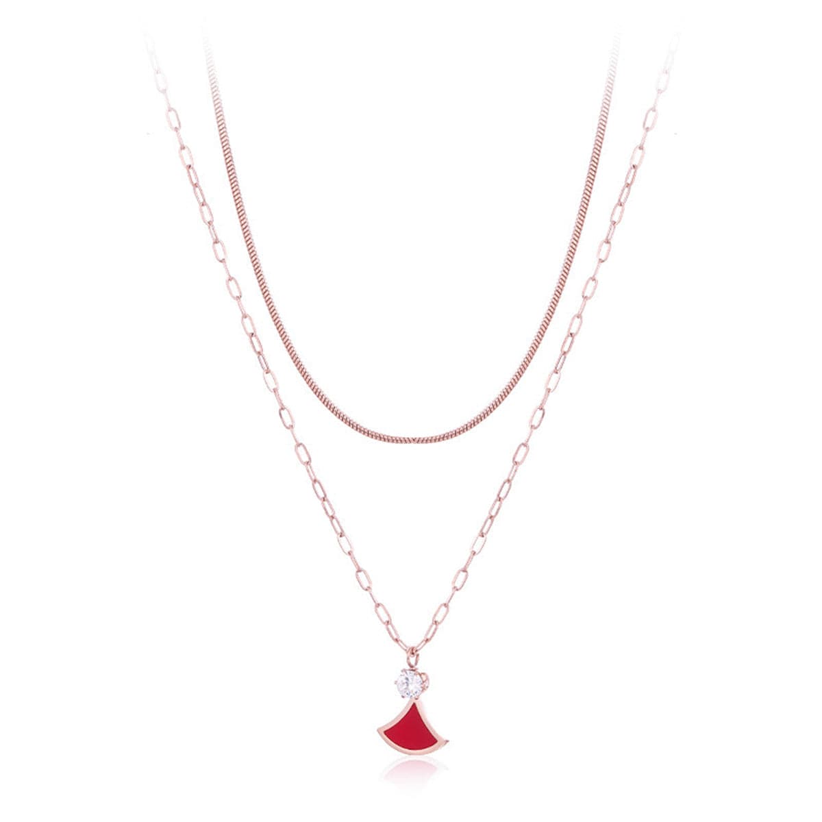 Cubic Zirconia and 18K Rose Gold-Plated Layered Pendant Necklace, rose gold pendant necklace for women, side view