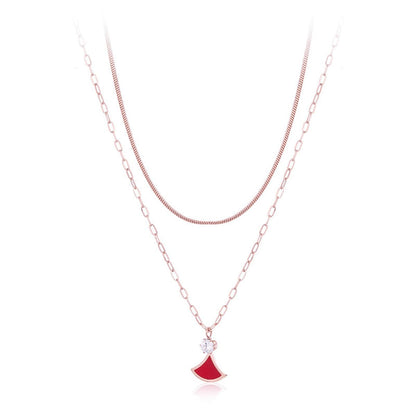 Cubic Zirconia and 18K Rose Gold-Plated Layered Pendant Necklace, rose gold pendant necklace for women, side view