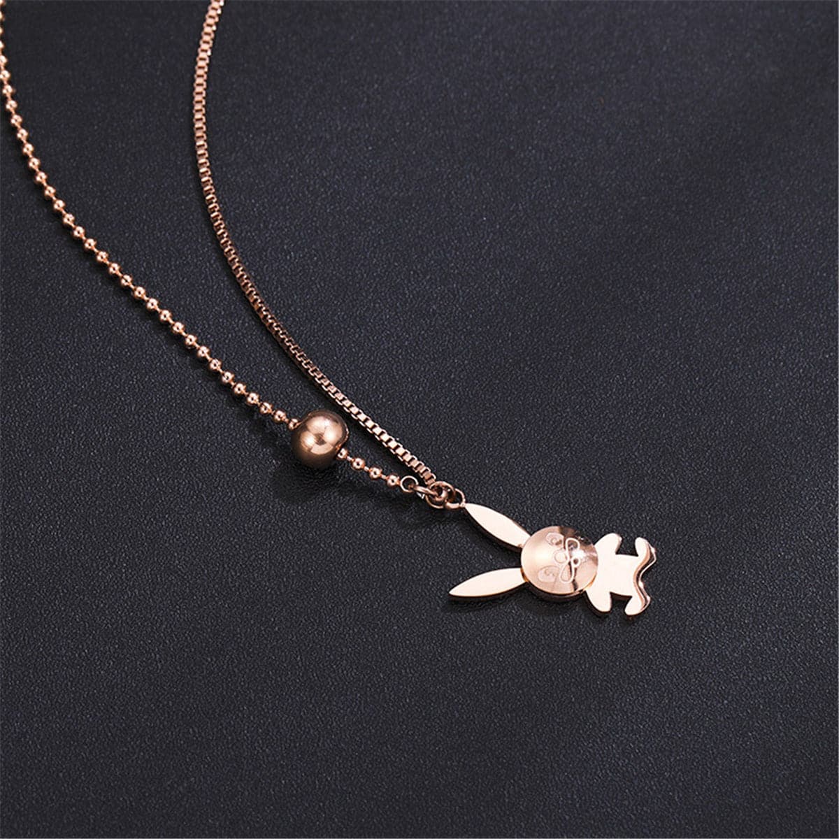 18K Rose Gold-Plated Rabbit Pendant Necklace, rose gold pendant necklace for women, botanical inspired, front view