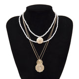 Bead & 18k Gold-Plated Queen Pendant Layer Necklace