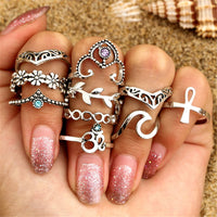 Cubic Zirconia & Silver-Plated Leaf Ring Set