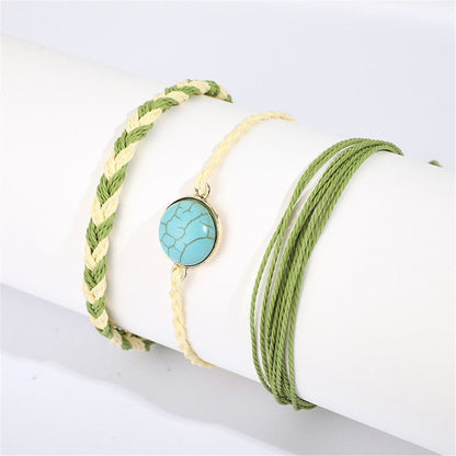 Turquoise and Polyster 18K Gold-Plated Braided Bracelet Set, jewelry gift sets for women, elegant gift for her, side view