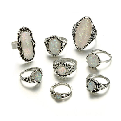Iridescent and Silver-Plated Long Oval Ring Set, jewelry gift sets for women, elegant gift for her, side view