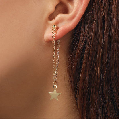 18K Gold-Plated Cable Chain Star Ear Jackets, gold drop earrings for women, dainty minimalist design, front view