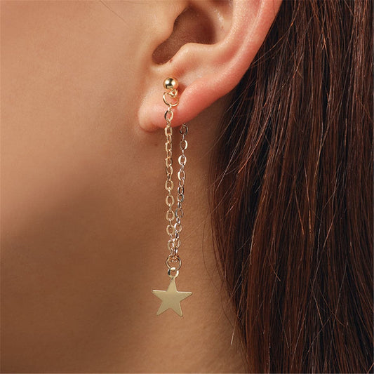 18K Gold-Plated Cable Chain Star Ear Jackets, gold drop earrings for women, dainty minimalist design, front view