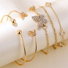 Cubic Zirconia & 18K Gold-Plated Butterfly Bracelet Set