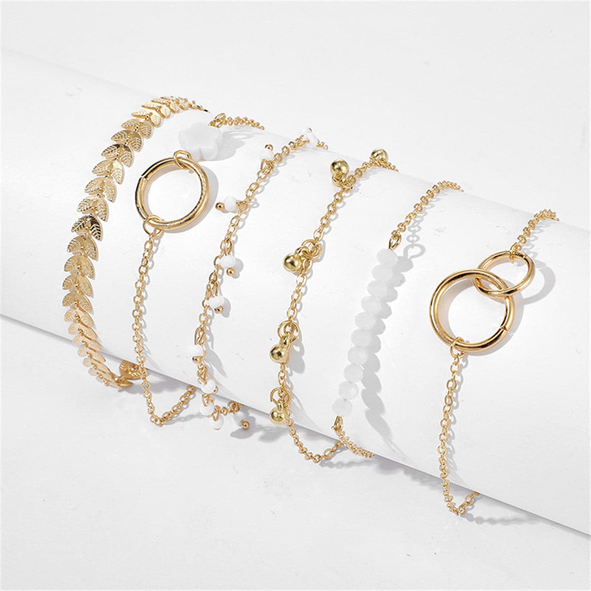18K Gold-Plated Leaf Bracelet Set, jewelry gift sets for women, everyday style, front view