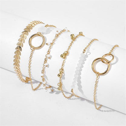 18K Gold-Plated Leaf Bracelet Set, jewelry gift sets for women, everyday style, front view