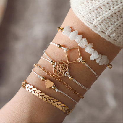 White Resin and 18K Gold-Plated Geometric Charm Bracelet Set, jewelry gift sets for women, side view