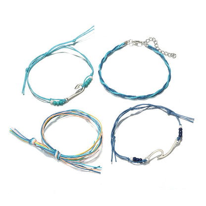 Turquoise and Silver-Plated Fishing Hook Bracelet Set, jewelry gift sets for women, everyday style, detail close-up
