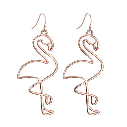 18K Gold-Plated Flamingo Drop Earrings, gold drop earrings for women, botanical inspired, detail close-up