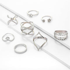 Cubic Zirconia & Silver-Plated Geometric Ring Set