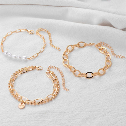 Pearl and 18K Gold-Plated Cable Chain Bracelet Set, jewelry gift sets for women, elegant gift for her, side view