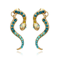 Blue Cubic Zirconia & 18k Gold-Plated Snake Drop Earrings