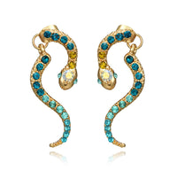 Blue Cubic Zirconia & 18k Gold-Plated Snake Drop Earrings