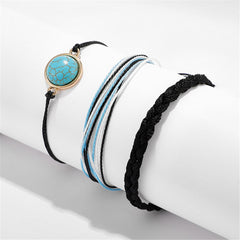 Turquoise & Polyster 18K Gold-Plated Adjustable Bracelet Set