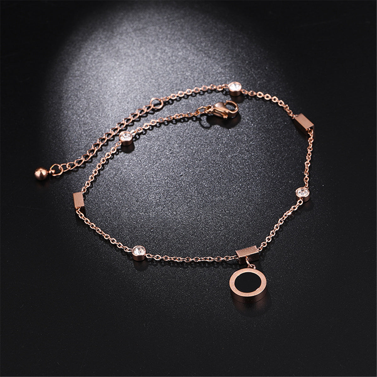 18K Rose Gold-Plated Roman Numeral Charm Anklet, rose gold anklet bracelet, elegant gift for her, front view
