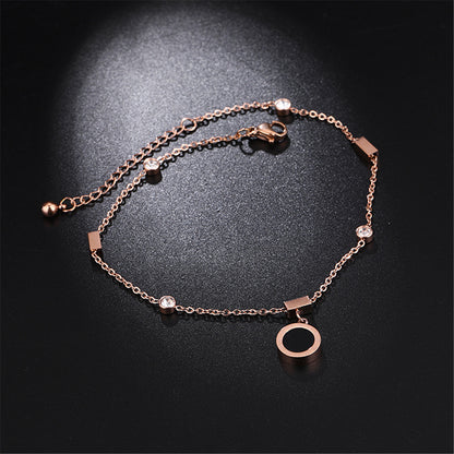 18K Rose Gold-Plated Roman Numeral Charm Anklet, rose gold anklet bracelet, elegant gift for her, front view