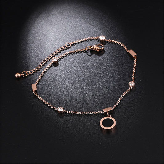 18K Rose Gold-Plated Roman Numeral Charm Anklet, rose gold anklet bracelet, elegant gift for her, front view