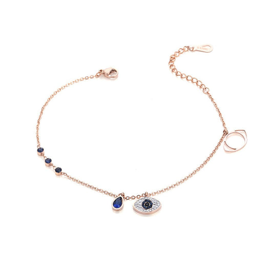 Cubic Zirconia and Crystal 18K Rose Gold-Plated Devil Eye Charm Bracelet, rose gold bracelet for women, front view