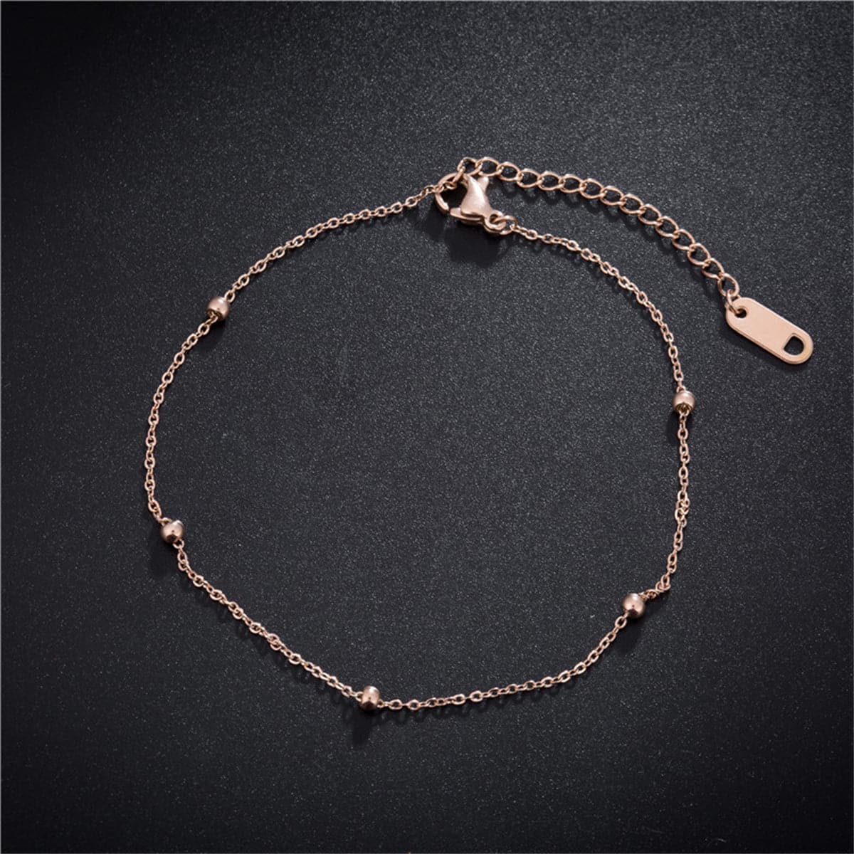 18K Rose Gold-Plated Beaded Station Bracelet, rose gold bracelet for women, everyday style, detail close-up