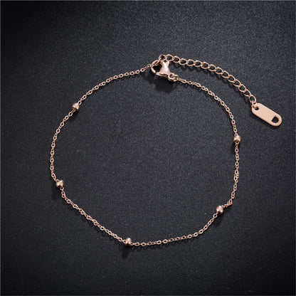 18K Rose Gold-Plated Beaded Station Bracelet, rose gold bracelet for women, everyday style, detail close-up