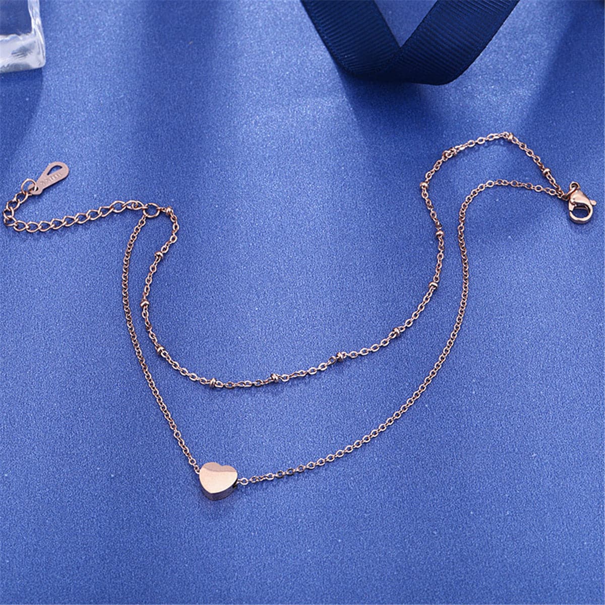 18K Rose Gold-Plated Heart Charm Layer Anklet