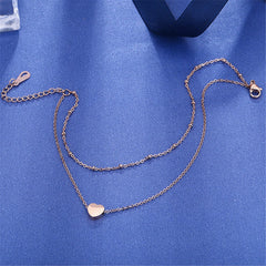 18K Rose Gold-Plated Heart Charm Layer Anklet