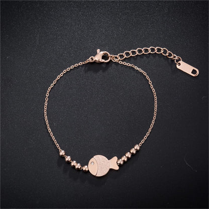 18K Rose Gold-Plated Frosted Fish and Bead Anklet, rose gold anklet bracelet, elegant gift for her, front view