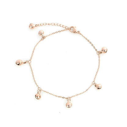 18K Rose Gold-Plated Bell Station Anklet, rose gold anklet bracelet, elegant gift for her, front view