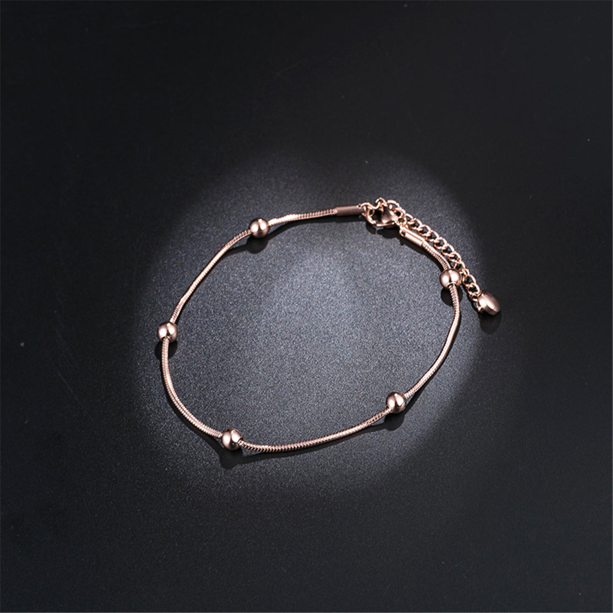 18K Rose Gold-Plated Station Anklet, rose gold anklet bracelet, elegant gift for her, side view