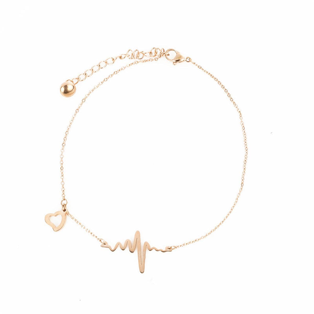 18K Rose Gold-Plated Electrocardiogram & Heart Anklet
