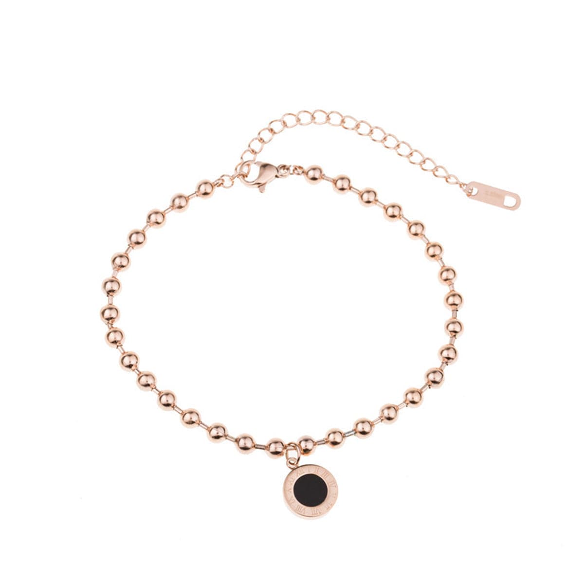 18K Rose Gold-Plated Roman Numeral Link Bracelet, rose gold bracelet for women, botanical inspired, front view