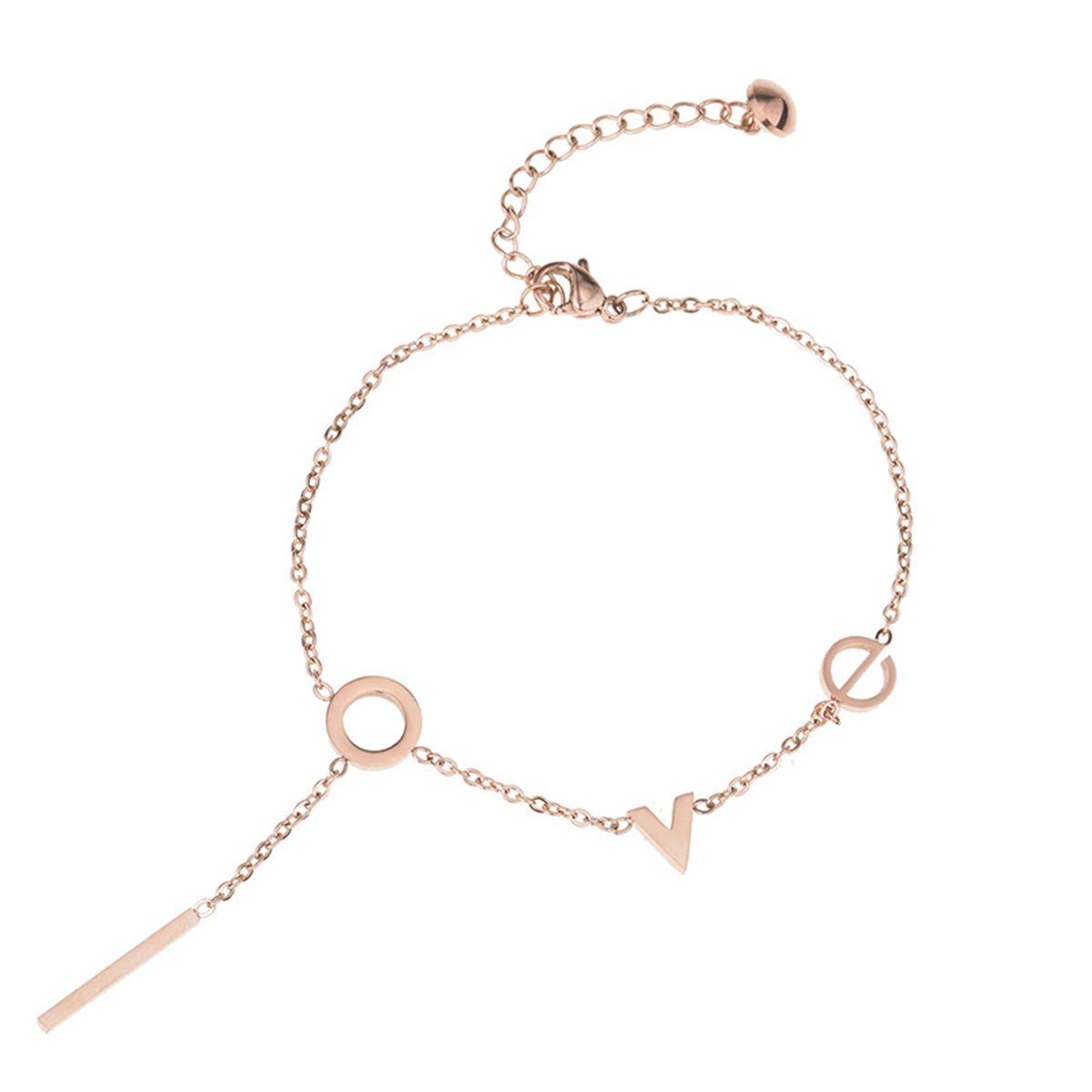 18K Rose Gold-Plated 'Love' Anklet, rose gold anklet bracelet, botanical inspired, detail close-up