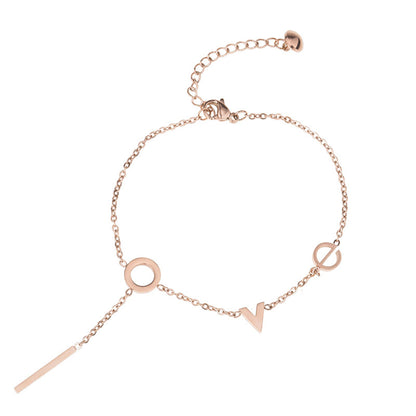 18K Rose Gold-Plated 'Love' Anklet, rose gold anklet bracelet, botanical inspired, detail close-up