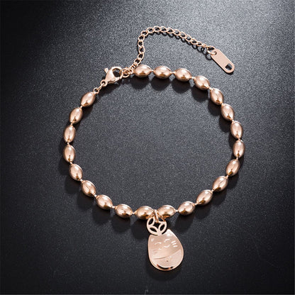 18K Rose Gold-Plated Kitty Long Bead Charm Bracelet, rose gold bracelet for women, botanical inspired, front view